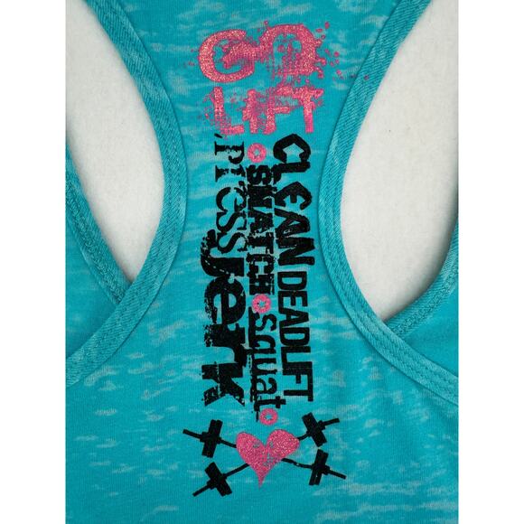 Next Level Apparel Teal Strong Is Beautiful Racer Back Top Weightlifting Gym  L - Picture 4 of 8